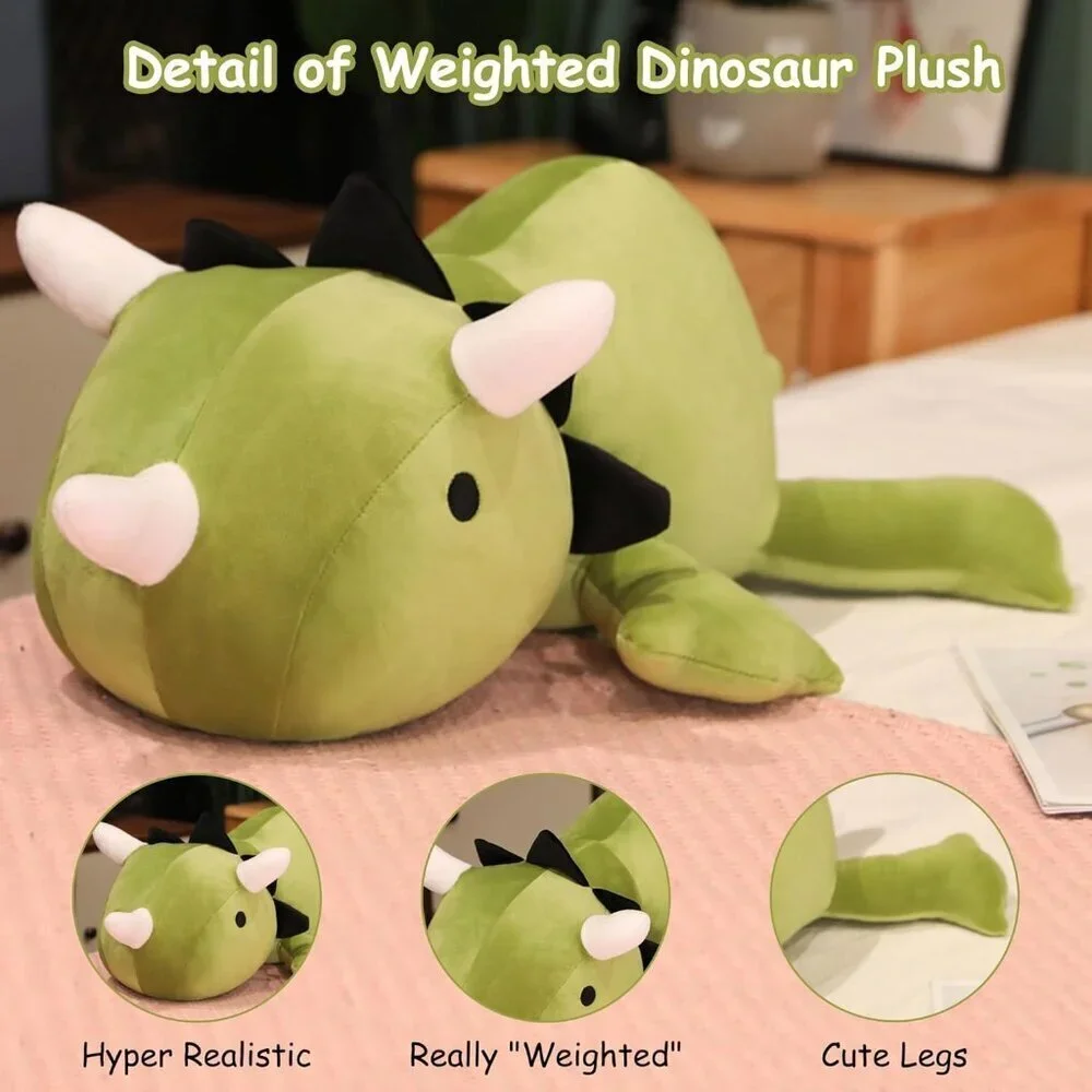 🆕 Kids Green Dinosaur Throw Pillows Anxiety Weighted Stuffed Animals Adults Toy - Picture 3 of 6